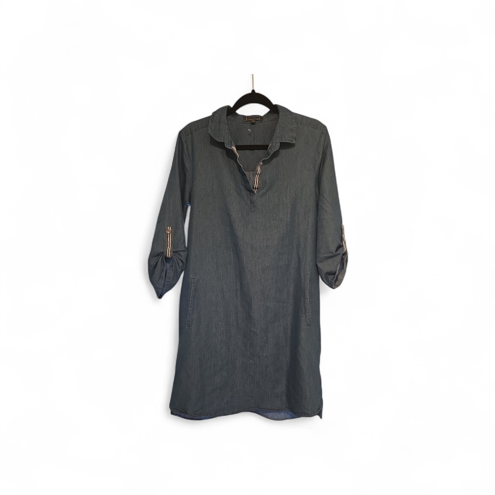 Luxology Gray Roll-Tab Sleeve Midi Dress